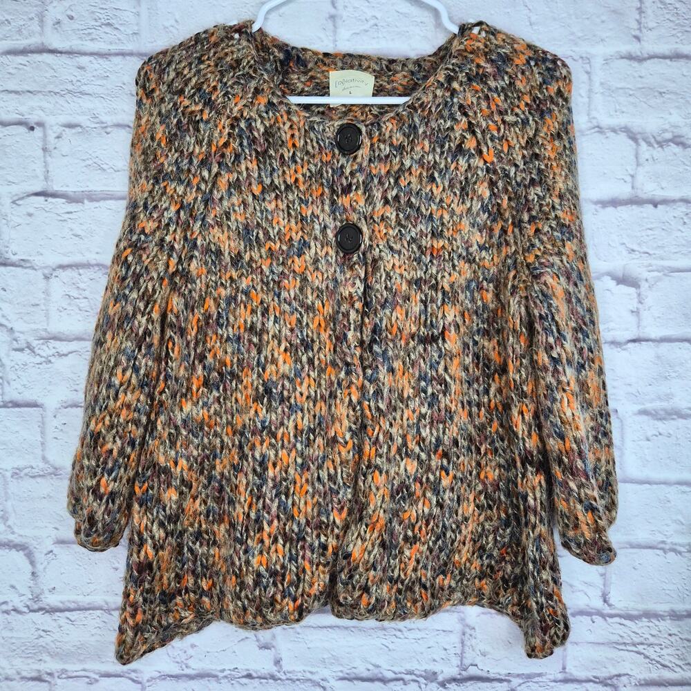 Relativity Chunky Knit Cardigan Sweater Large Mohair Alpaca Blend Brown Orange